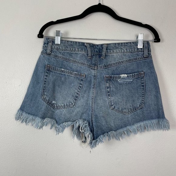 Vanilla Star Woman's Sz 9 Light Wash Fringe Festival Denim Cut‎ Off Shorts - Picture 6 of 7
